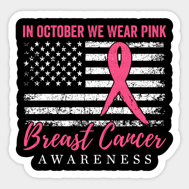 Breast Cancer Survivor Warrior Vintage American Flag October Awareness Sticker by ArtistTee ⭐⭐⭐⭐⭐